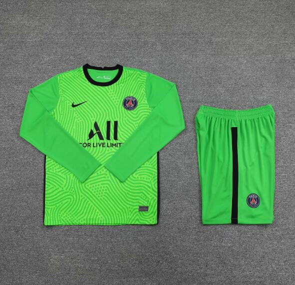 PSG Green Long Sleeve Goalkeeper Soccer Jersey Kits (Shirt+Shorts) 2020/21